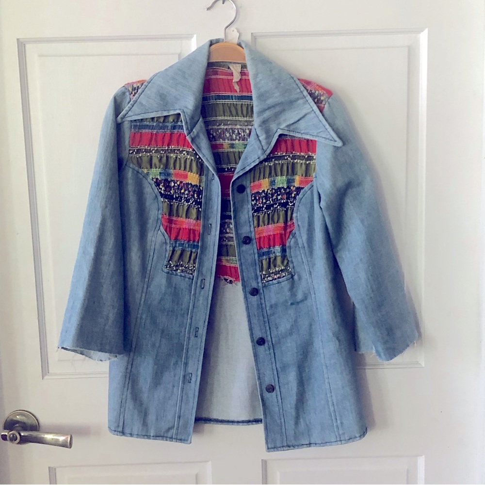 1970s vintage denim top with multicolor panels